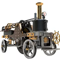 Electric Toy Steam Locomotive With Black Boiler Gold Chimney And Mechanical Wheels