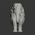 White Elephant Sculpture With Curled Trunk And Ornate Body Patterns On Black Background With Reflection