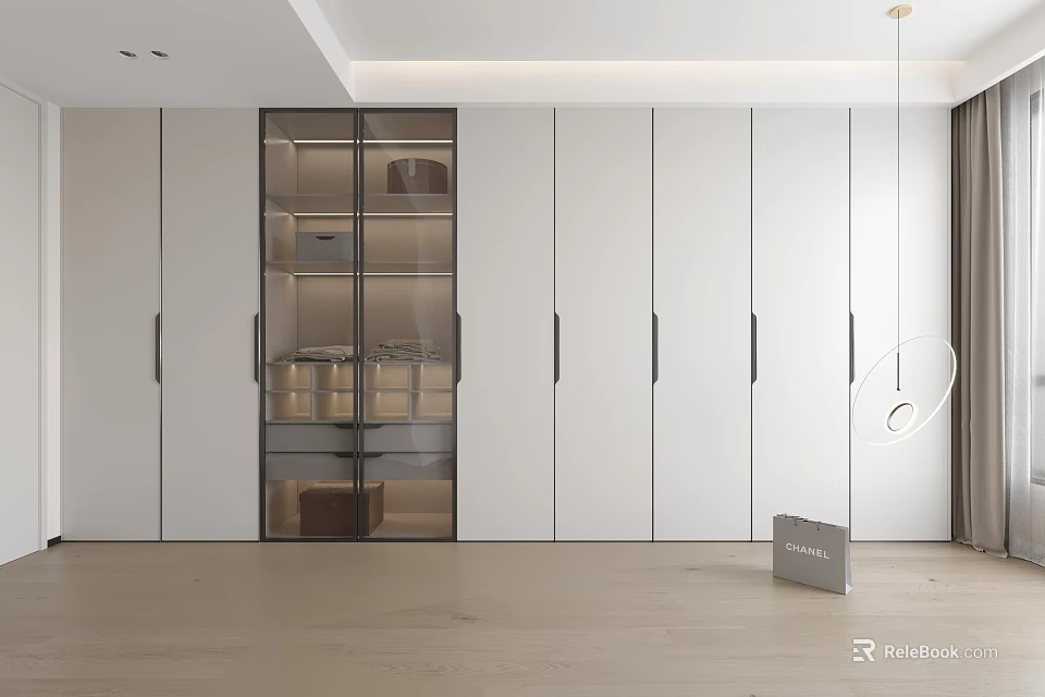 Modern White Wardrobe Interior Design With Glass Door Storage Cabinets And Drawers 3d model 