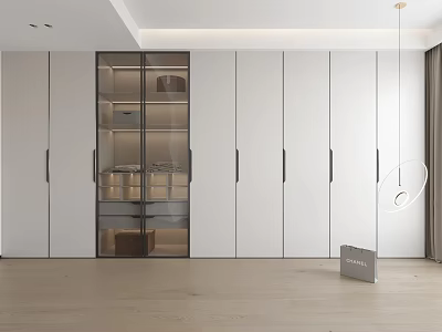 Modern White Wardrobe Interior Design With Glass Door Storage Cabinets And Drawers 3d model