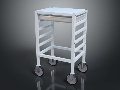 White Utility Cart with Four Wheels Multiple Shelves Sturdy Frame and Flat Top 3d model
