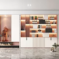 Modern Wine Cabinet Design with LED Lighting and Decorative Wine Bottles in Luxury Living Room