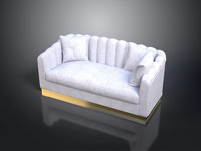 Modern White Sofa With Scalloped Backrest Gold Base And Decorative Pillows 3d model