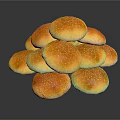 Fresh Golden Hamburger Buns Stacked With Sesame Seeds On Black Background