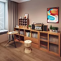 Wooden Desk With Computer Monitor Scenic View Digital Clock Black Lamp Potted Plant Keyboard Camera