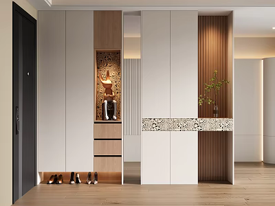Modern Entryway Room Divider Cabinet With White Wood Storage Mirror And Decorative Countertop 3d model