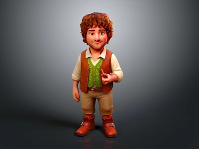3D Character Model With Red Curly Hair Green Vest White Shirt Brown Pants And Boots 3d model