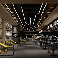 Modern Gym Interior With Spacious Layout Treadmills Strength Training Equipment Yellow Seats And Mirrors