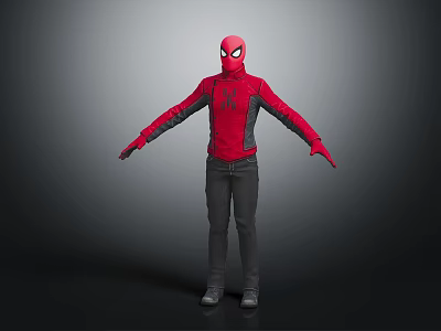 Spider Man Character In Red And Black Hoodie Standing With Arms Outstretched 3d model