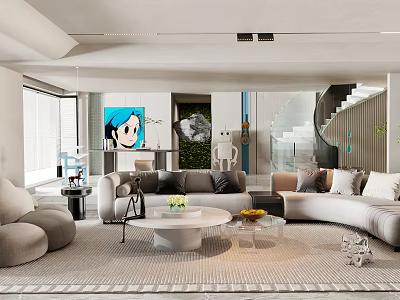 Modern Living Room Interior With Sofa Coffee Table Artwork And Area Rug 3d model