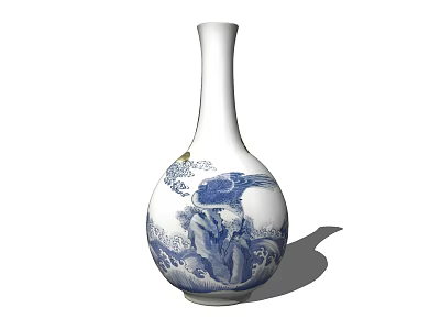 Elegant Blue and White Ceramic Vase with Traditional Chinese Landscape Patterns 3d model