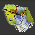 Cartoon Scene With Playful Tiger And Boy On Bamboo Bridge Over Water Stream