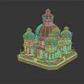 Classical Style Building Model With Green Domes Intricate Structure And Small Trees 3d model
