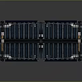 Futuristic Tactical Weapon With Modular Metallic Structure Blue Black Finish And Yellow Warning Accents