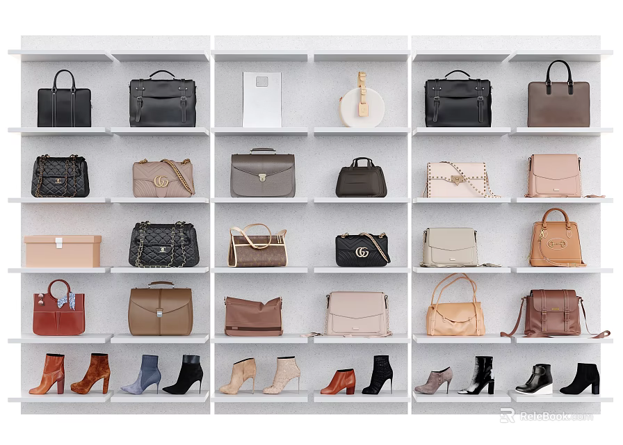 Stylish Handbags Collection Displayed On Shelves With Various Colors Styles And Designs 3d model 