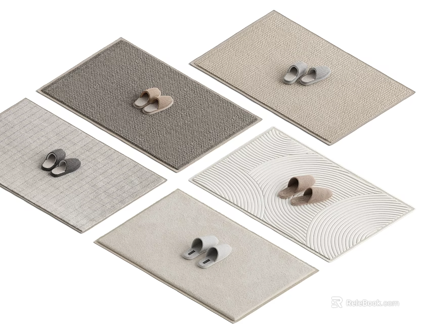 Textured Square Rugs in Various Neutral Tones with Slippers for Home Indoor Floor Decor 3d model 