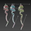 Colorful Aquatic Animals With Pink Blue Green Spiral Shaped Twisted Bodies On Dark Background