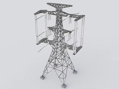 High Voltage Electricity Pylon With Metal Structure For Power Transmission Industrial Equipment 3d model