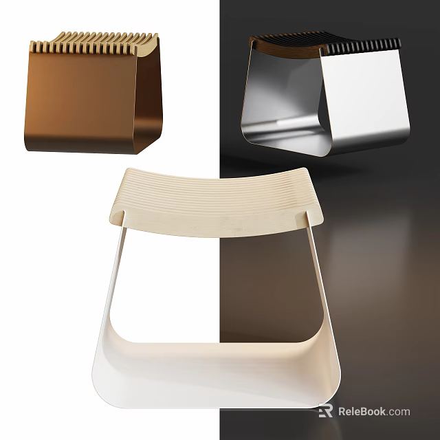 Modern Sleek Stool In Brown Silver And White Design For Home Interior Decor 3d model 