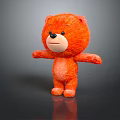 Orange Plush Stuffed Bear Standing With Open Arms On Dark Reflective Surface 3d model