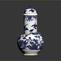 Exquisite Hand Carved Ceramic Sculpture Vase With Blue White Floral Bird Patterns And Lid