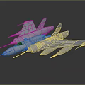 Silver Streamlined Aircraft Models with Geometric Patterns on Dark Background with Reflective Surface 3d model