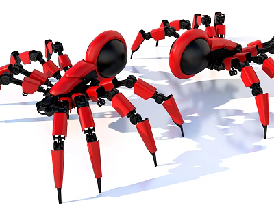 Red Spider Lego Models With Black Eyes And Multiple Legs Design 3d model