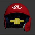 Rawlings Red Baseball Helmet With White R Logo And Black Padding Interior 3d model
