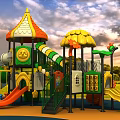 Colorful Playground Equipment With Slide Rotating Structure And Climbing Elements 3d model