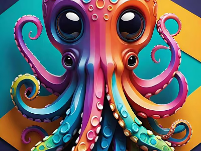 Colorful Octopus Art Installation With Vibrant Colored Curled Tentacles And Decorative Dots 3d model