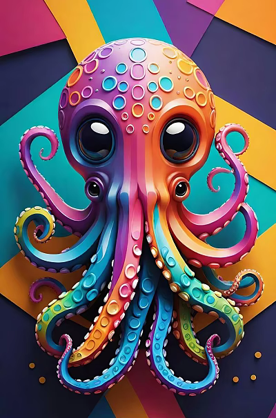 Colorful Octopus Art Installation With Vibrant Colored Curled Tentacles And Decorative Dots 3d model