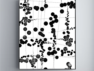 Black and White Abstract Painting With Irregular Dots Lines and White Background 3d model
