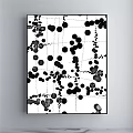 Black and White Abstract Painting With Irregular Dots Lines and White Background
