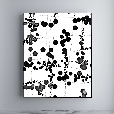 Black and White Abstract Painting With Irregular Dots Lines and White Background 3d model