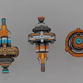 Futuristic Sci Fi Mechanical Devices With Orange Red Blue And Gray Components 3d model