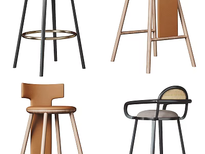 Stylish Modern Bar Stools With Various Designs For Home Kitchen And Bar Areas 3d model