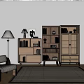 Modern Minimalist Wooden Bookcase With Open Shelves Storage Floor Lamp And Chair