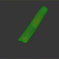 Carved Sculpture With Green And Yellow Long Bamboo Like Segments On Dark Background With Reflection