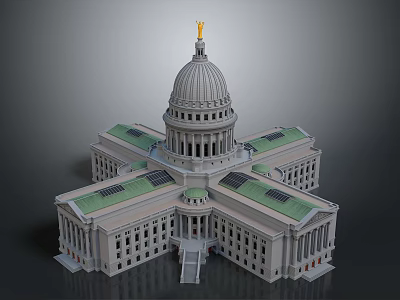 Cartoon Scene Featuring Dome Building With Green Roofs Multiple Wings And Golden Top Decoration 3d model