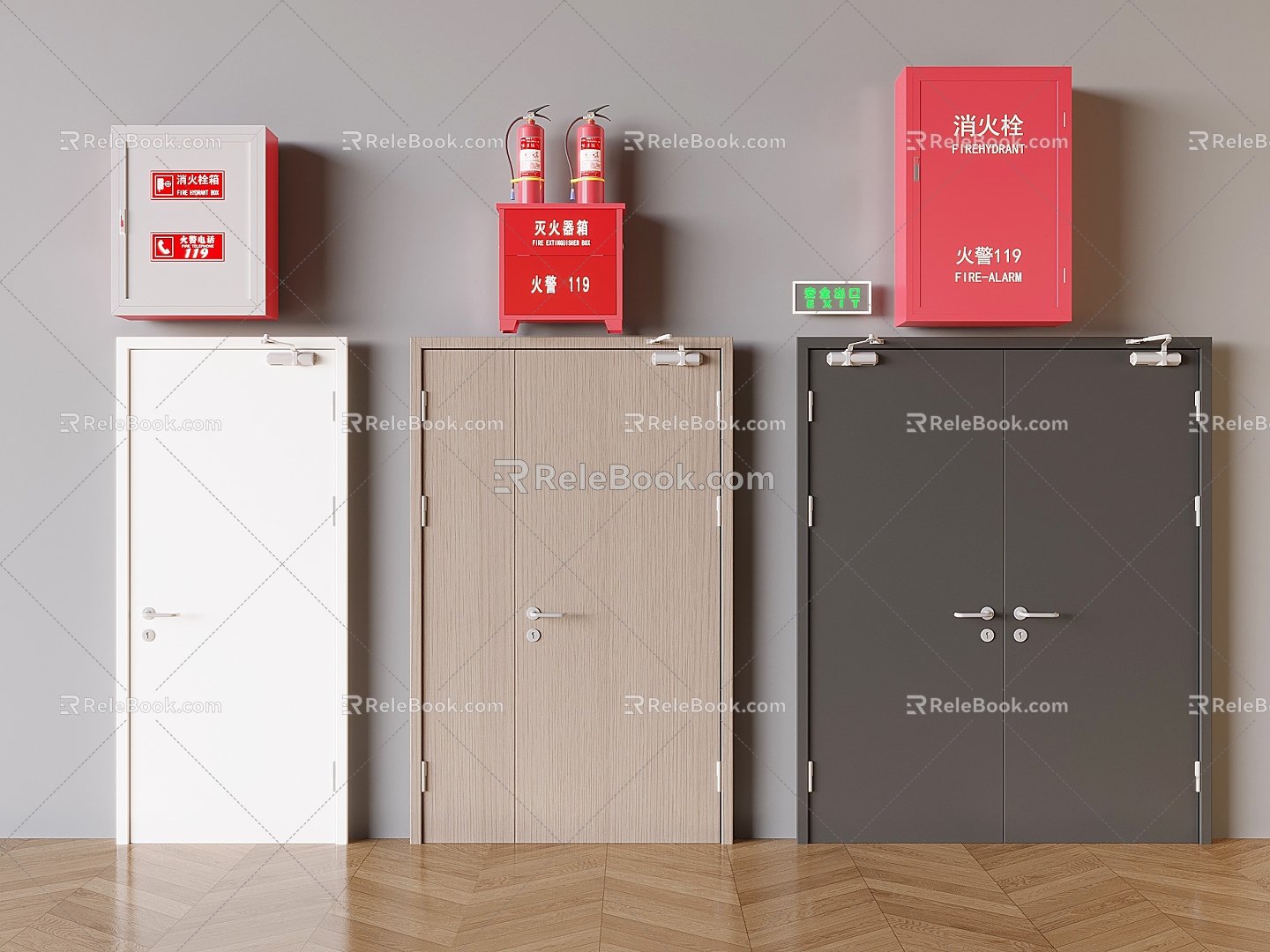 Fire door fire hydrant box fire extinguisher box safety exit fire extinguisher fire fighting equipment and facilities model