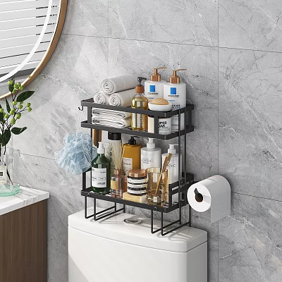 Modern Bathroom Accessories Over Toilet Multi Tier Organizer With Toiletries Storage And Towels 3d model