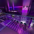Modern Bar Interior With Purple Lighting Bar Counter And Seating Area