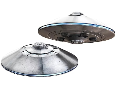 Two Detailed Silver Metallic Flying Saucer Models With Dome Shaped Tops 3d model