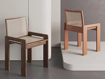 Modern Single Chair With Wooden Frame And Woven Seat Backrest In Minimalist Room 3d model
