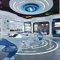 Hi Tech Exhibition Hall With Modern Circular Control Console And Digital Screens 3d model