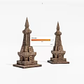 Traditional Stone Tower Models with Spire Tops and Layered Structure on Square Bases