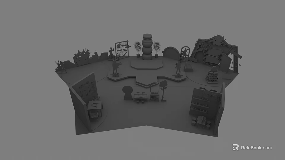 Miniature Scene Model With Tower Structures Figures Trees Vehicles And Diverse Elements 3d model 