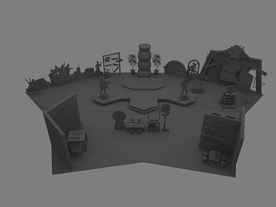 Miniature Scene Model With Tower Structures Figures Trees Vehicles And Diverse Elements 3d model