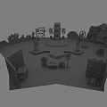 Miniature Scene Model With Tower Structures Figures Trees Vehicles And Diverse Elements