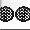 Two Circular Carved Metal Decorative Pieces With Grid Pattern And Rivets 3d model